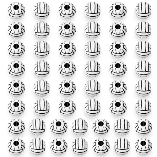 50Pcs Silicone Beads Acrylic Volleyball Bead 12mm Big Hole Volleyball Beads Round Loose Beads for DIY Necklace Bracelet & Pendant Making Heart Shapes Crafts & Sewing