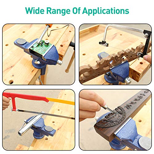 Universal 3 Inch Table Vise, 360° Rotating Swivel Base Bench Vise Heavy Duty Woodworking Clamps Home Vise Clamp-On Vise Movable Work Bench Vise For Woodworking, Blue