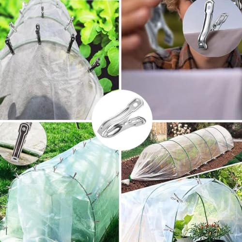 50 Stück Gewächshaus Klemmen Edelstahl Gartenklemme Pflanzenclips Wäscheklammer Gewächshausfolien Clips für Halten von Rohrschellen Gewächshausnetz Clip