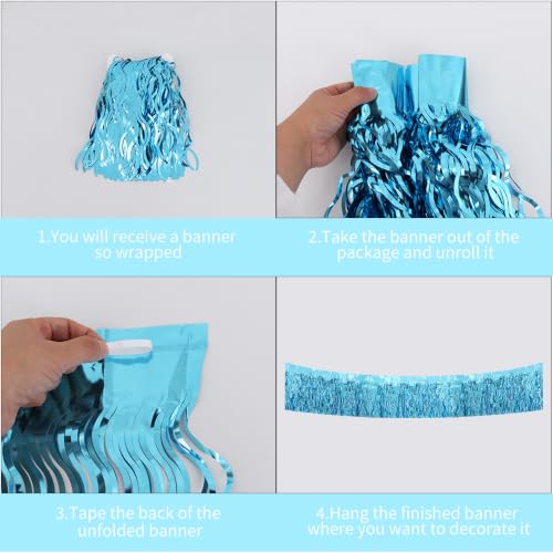 Image of BEISHIDA 3 Pack Light Blue Wavy Foil Fringe Garland 30ft Tinsel Wall Decor