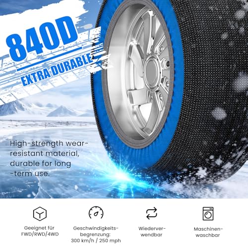 Obqer Schneesocken Auto 2pcs, Textil Schneeketten FüR ReifengrößEn R14-R24, Hervorragende Griffigkeit, Textilschneekette Mit Handschuhen Und Aufbewahrungsbeutel FüR Schwierige StraßEnverhäLtnisse