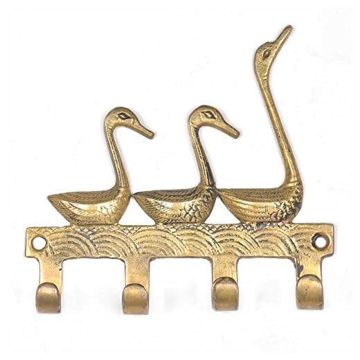 IndianShelf Handmade 3 Piece Vintage Key Hooks for Wall Golden Antique Coat Rack Brass Wall Hooks Ducks Hat Rack Towel Hooks