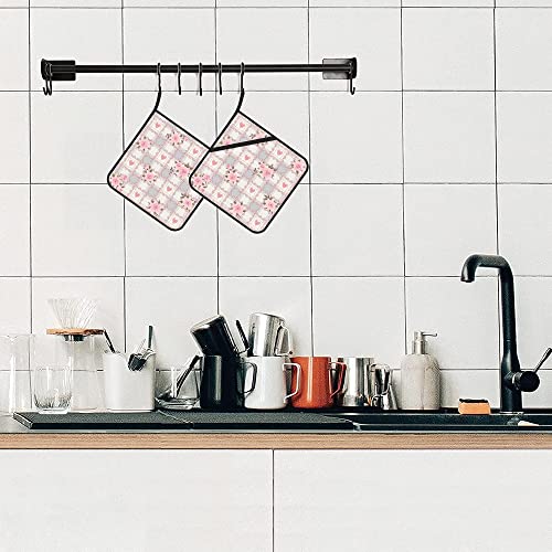 Pink Roses,Hearts And Laces Pot Holders Set Of 2 Kitchen Heat Resistant Potholder For Microwave Cooking Baking Oven End Dishes And Bbq #TOP4