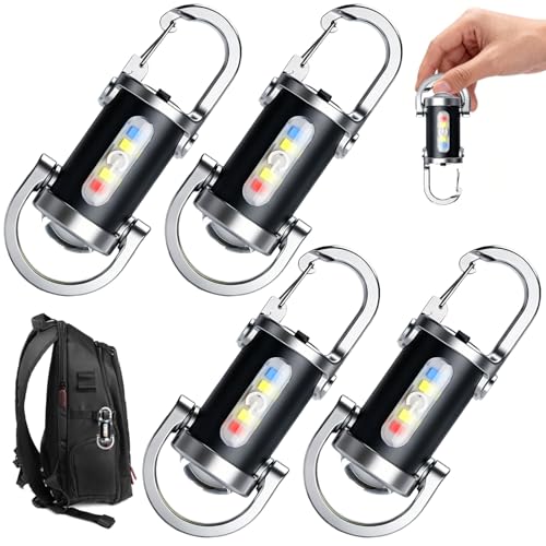 4 PCS Portable Rechargeable Bright Keychain Flashlight with 7 Light Modes