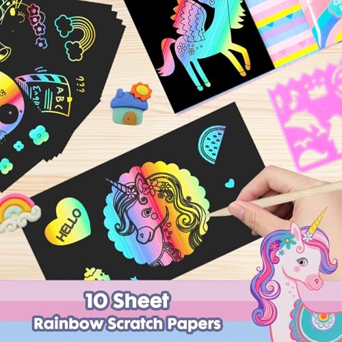 Image of Crackles Coloring Pads Kit for kids, Coloring Book with 30 Coloring Pages /10 Rainbow Scratch Papers /8 Colored Pencils /1 Pencil and 1 Stylus for Drawing Painting for Kids Pack Of 2 (Multicolr Print)