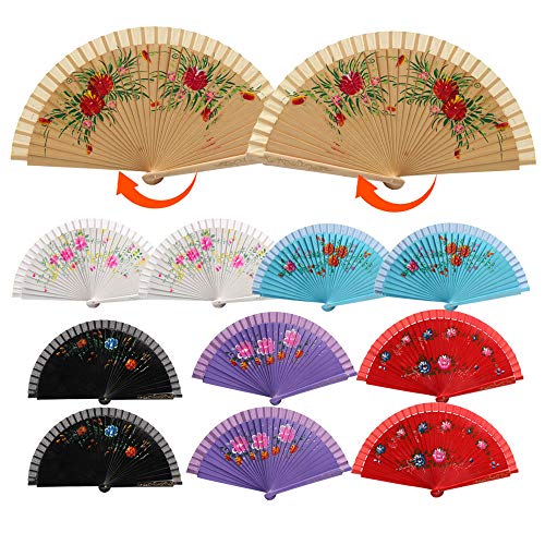 H.U.S.L® PACK12/24 ABANICOS Madera 23CM Pintado UNA Cara, Detalles para LOS Invitados, Regalos DE Boda, Fiestas, COMUNIÓN O Bautizo, Abanico Artesanal Pintado A Mano (Doble_Cara_PACK12)