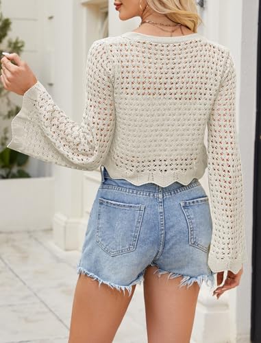 Image of Women's Soft Crochet Tie Front Cardigan Cropped Knit Bolero Shrug Summer Beach Cover Up Top