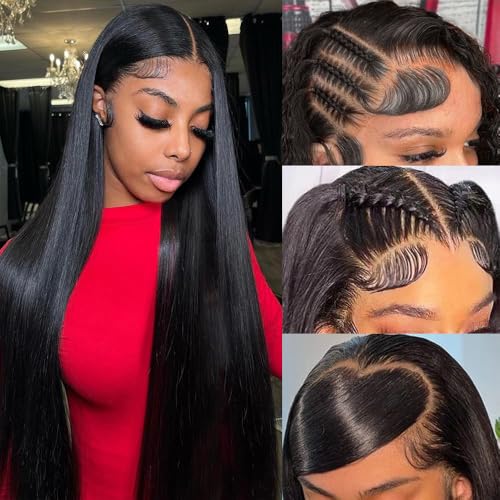250 Density 13x6 Full Lace Frontal Wigs Human Hair Straight Lace Front Wigs 12A Brazilian Virgin Human Hair Wigs for Women Glueless Wigs Pre Plucked with Baby Hair 28 Inch