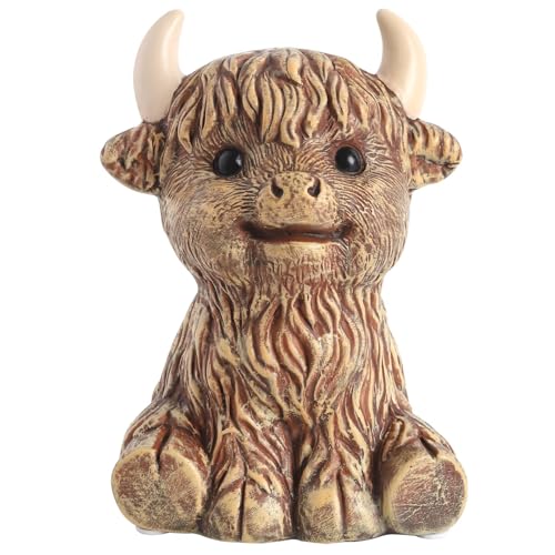SOBEIT Highland Cow Piggy Bank, Ceramic Piggy Bank, Cute Coin Bank Money Bank for Kids Girls Boys, for Birthdays Baby Showers Keepsake Nursery Décor(5.7