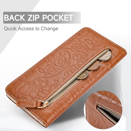 Wallet Women Ultra Slim Thin Womens Wallet RFID Blocking Bifold Clutch Long Ladies Wallet Rose BROWN4