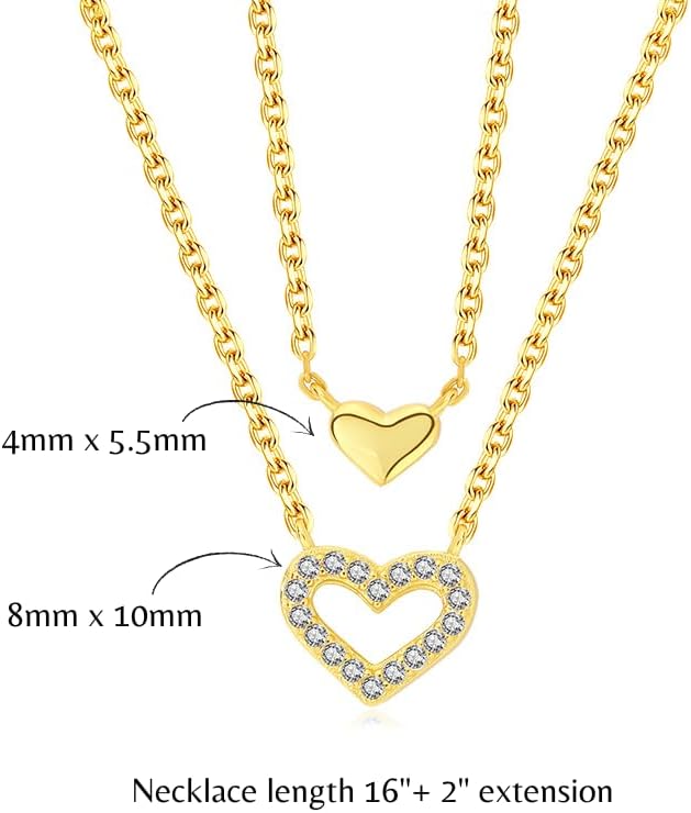 Miniatura 7 de Collar con colgante de corazón en capas de plata de ley 925 chapada en oro de 18 quilates con circonita cúbica Elegante collar con colgante de