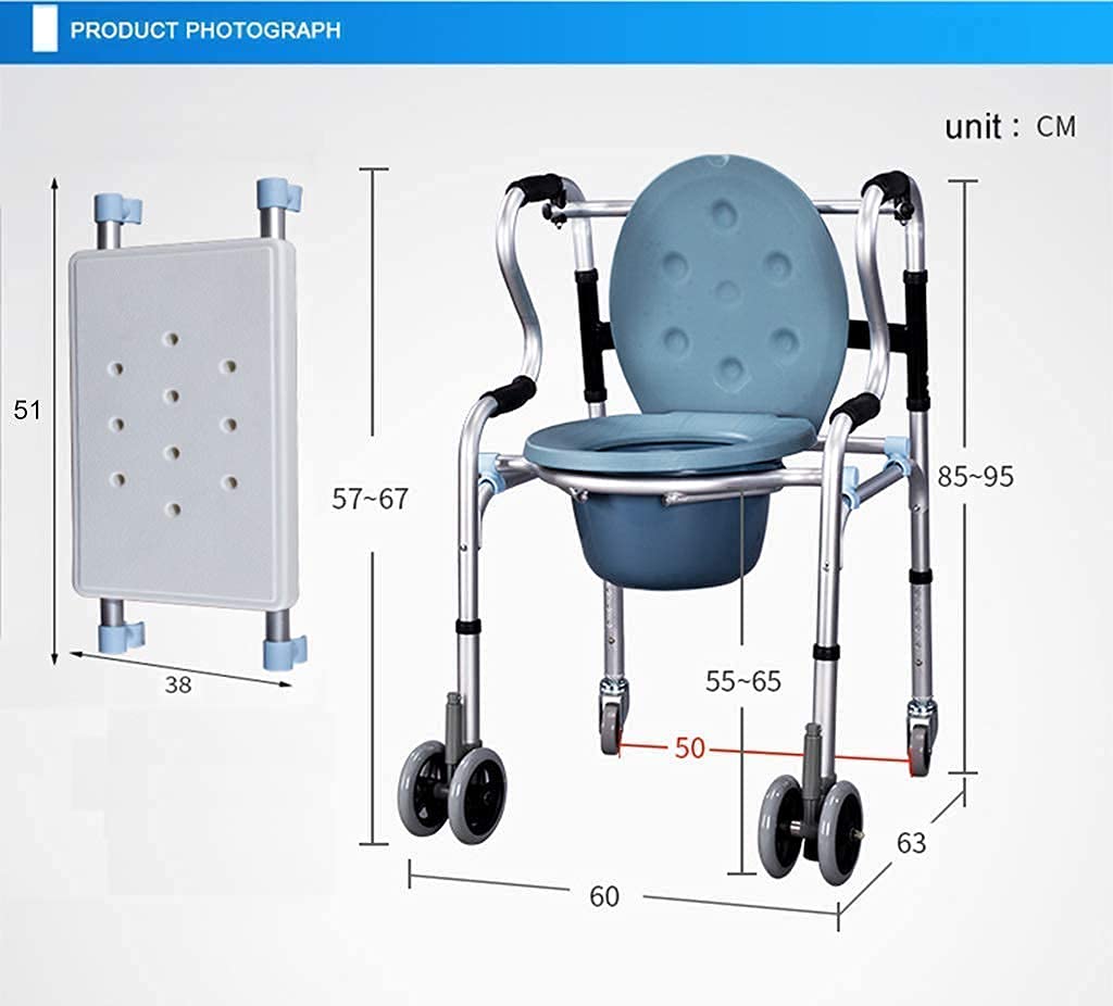 Andador Plegable, Aluminio, Andador con Ruedas Delanteras Plegable Deluxe con Ruedas de 5", Andador de Altura Ajustable para Ancianos discapacitados, Peso Ligero de 52 * 74 cm