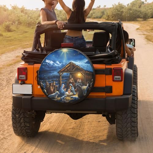Image of Delerain Spare Tire Cover Nativity Scene Wheel Covers Waterproof Dust-Proof UV Sun Universal Fit for Trailer RV SUV Truck and Many Vehicle (17 Inch for Diameter 31 inch-33 inch)