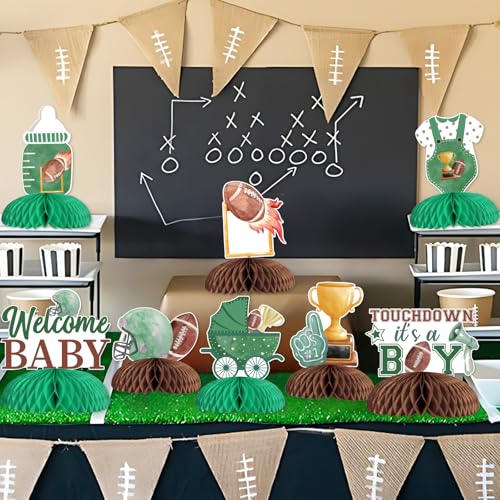 Decoración para baby shower de fútbol y rugby: adornos de mesa para fiesta revelación de género 2