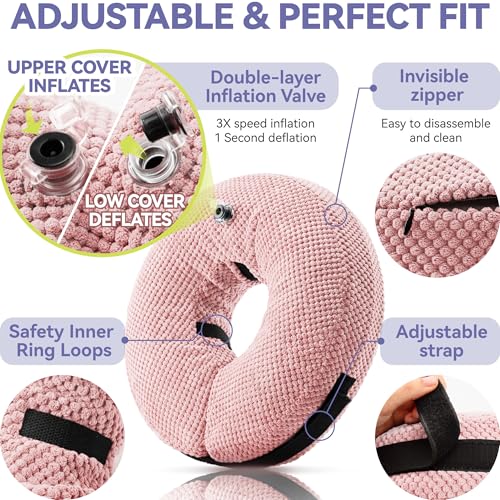 Image of Loflaze Soft Inflatable Dog Cone Collar for Large Medium Small Dogs Cats - After Surgery Dog Neck Donut Collar, ECollar Alternatives for Recovery - Pink, M