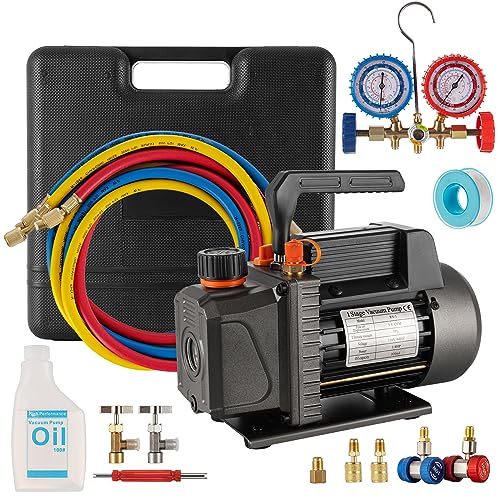 SHZOND Vacuum Pump 3.5CFM 1/4HP Single Stage Air Vacuum Pump HVAC with R134A R410A Kit AC A/C...