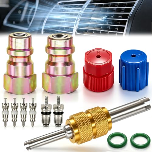 Image of Taiss 11PCS R12 to R134A Conversion Kit,R12 R22 to R134A High /Low Fittings Port with 1 /4''to 7 /16 inch-20 UNF Connection,AC Retrofit Fitting Adapter Kit for AC Air Conditioner Refrigerant System