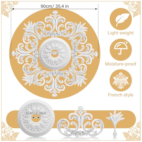 Image of Nuanchu 35.4'' Large PU Ceiling Medallion Combination Decorative 2.36'' ID French Style Chandelier Base Ceiling Medallion for Light Fixtures Victorian Rosette Light Covers for Chandeliers(Elegant)