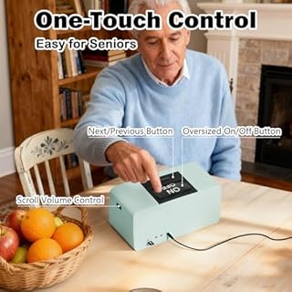 Lamborsafe One-Button Music Player for Seniors, Simple Music Player for Elderly & Dementia Patients, MP3 Player Device with 32GB TF Card, Gift for Alzheimer’s, Visually & Mobility-Impaired (Cyan)