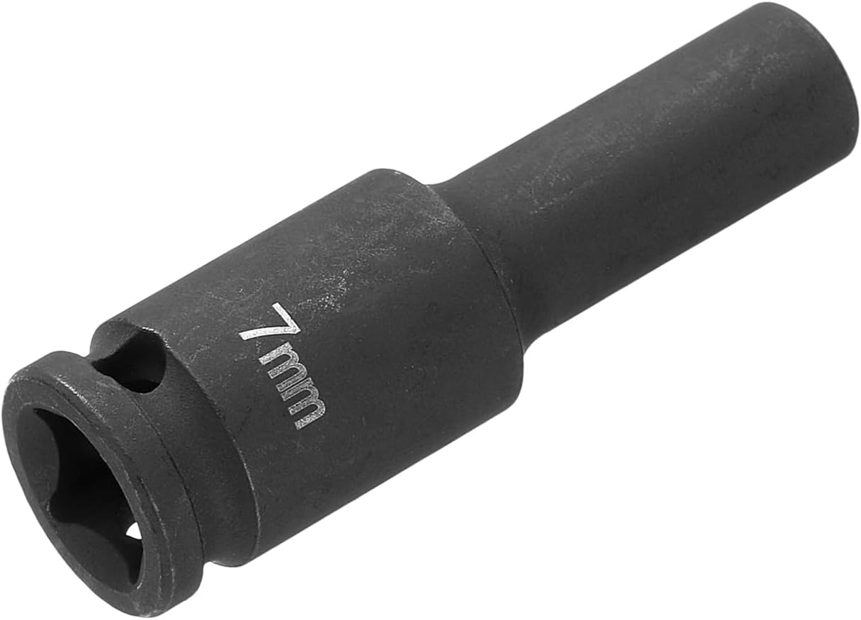 HARFINGTON Deep Impact Socket 3/8" Square Drive by 7mm Metric 6 Point Socket 65mm (2.56") Long CR-MO Steel Industrial Grade Flip Socket for Home Auto Hex Nuts Bolts Repair, Black