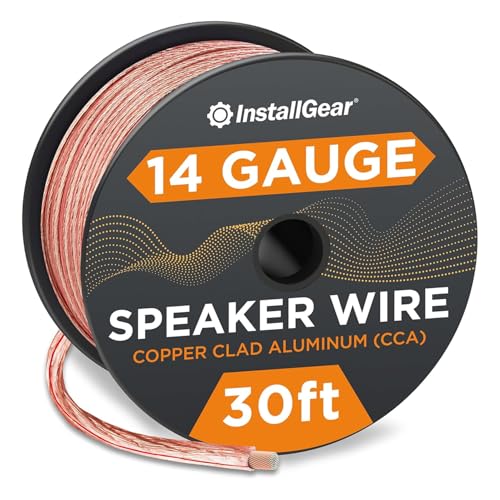 InstallGear 30フィート 14ゲージ スピーカーワイヤー - カーオーディオ、ホームシアター、サラウンドサウンド用のクリア銅線 - 丈夫なPVCジャケット - 簡単な極性ID - 柔軟なスピーカーケーブル