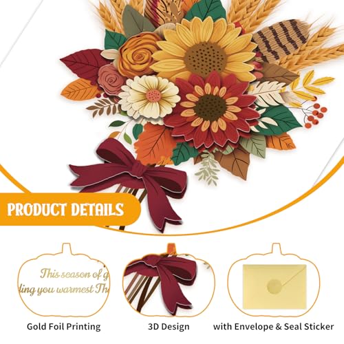 Image of FLYAB Thanksgiving Card, 3D Sunflower & Gold Foil Thankful Gift for Her Him