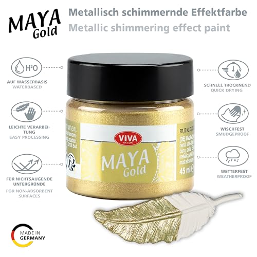 Viva Decor Maya Gold (Champagne) 1.52 Fl Oz - Shiny metallic acrylic paint for creative works on wood, glass, and porcelain. Impact-resistant, smudge-proof, and weatherproof for long-lasting results.