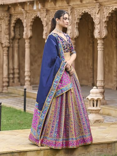 Image of PURVAJA Women's Jacquard Semi-Stitched Lehenga choli