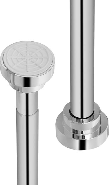 Shower Curtain Tension Rod Extendable 115-210cm, Stainless Steel Spring Telescopic Curtain Pole Adjustable Hanging Rail Without Drilling for Bathroom Kitchen Wardrobe Window Doorway