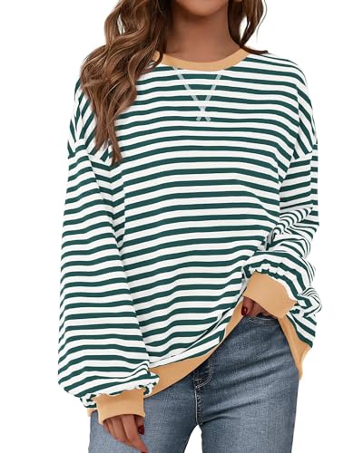 BTFBM Moletom feminino listrado grande gola redonda manga longa p...