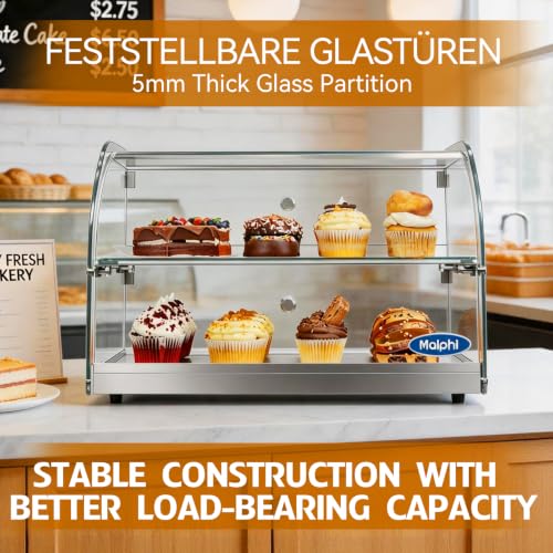 Image of Malphi 22 inch Commercial Countertop Pastry Bakery Display Case with Front Curved Glass and Rear Door,1.5 cu. ft.Bread Cookie Donut Display Box,ETL Certified