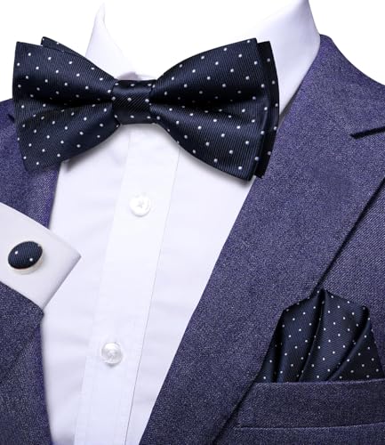 Image of Dubulle Mens Paisley Striped Bowtie Set Pre-tied Bowtie for Men and Pocket Square Set Wedding Business