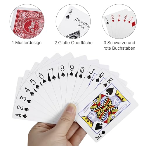 Partideal 4 X 56 Pokerkarten,Playing Cards,Karten Spielkarten, Wasserdicht Poker Karten mit 2 Eckzeichen, Kartenspiel für Party (Rot+Blau) – Bild 4