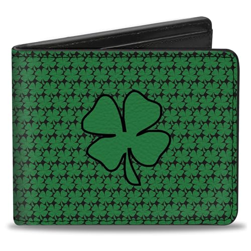 Buckle-Down Men's PU Bifold Wallet-St. Pat's Clovers/Green, Multicolor, 4.0