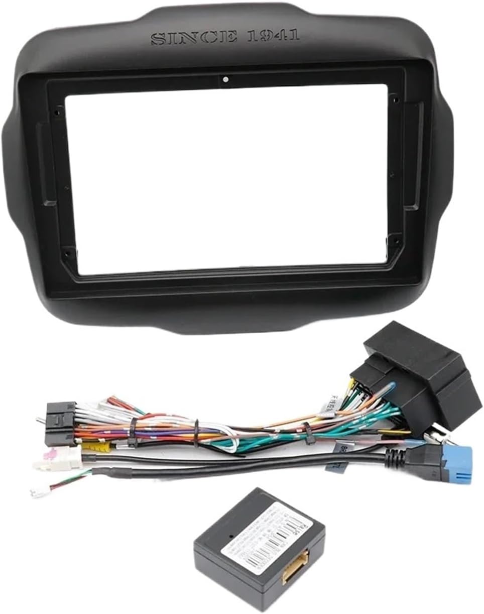 Car Radio Panel Car Audio Frame Radio Adapter Box Decoder Fit for Jeep Renegade 2016-2020 Android Radio Fitting Panel Kit Face Durable(Frame Cable Canbus)
