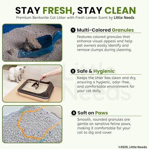 Image of Premium Bentonite Cat Litter Sand - 5Kg with Lemon Fragrance for Cats and Kittens | Clean Low-dust Strong Deodorant Litter Tray Refill with Odour Controlling and Instant Clumping