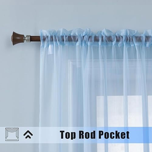 Miniatura 2 de WPM World Products Mart - Cortinas de gasa transparente para dormitorio y cocina totalmente cosidas y dobladilladas, Azul (Sky Blue)