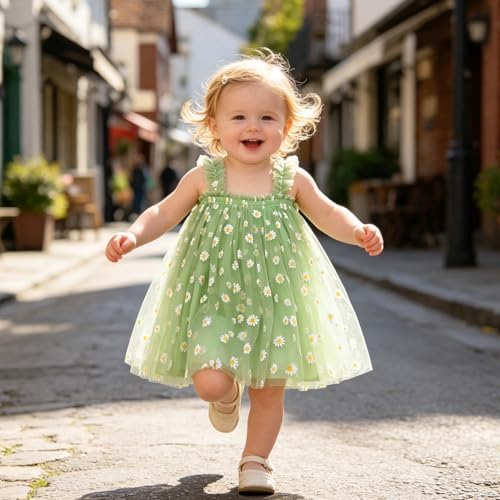 AGQT Baby Girls Tutu Dress Sleeveless Kids Tulle Princess Birthday Dresses Formal Party Gowns Green Daisy-Lace Size 18-24 Months — view 5
