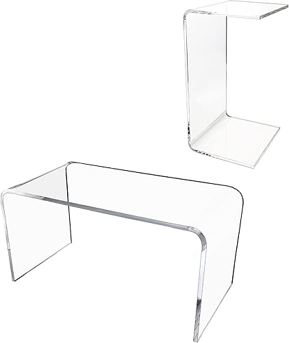 Miniatura 13 de Mesa auxiliar acrílica, 12 pulgadas de profundidad x 20 pulgadas de ancho x 10 pulgadas de alto, mesa auxiliar transparente multiusos en forma de C,