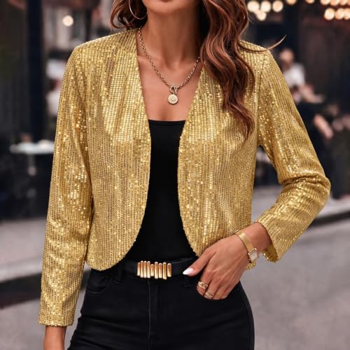 Sequin Tops for Women Open Front Blazer disco Christmas Party Casual Fitted | Sequin tops for women, sparkle open front long sleeves lightweight lined comfort Christmas Party New Year's Eve outfit ideas - image 5