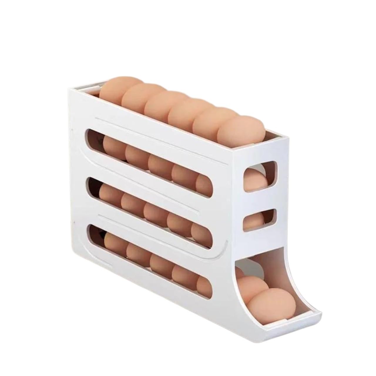 YCENJEPSAZ Refrigerator Eggs Storage Box Rolling Kitchen Container Eggs Rolling Rack Home Large Capacity Refrigerator Eggs Organizer Holder(White)