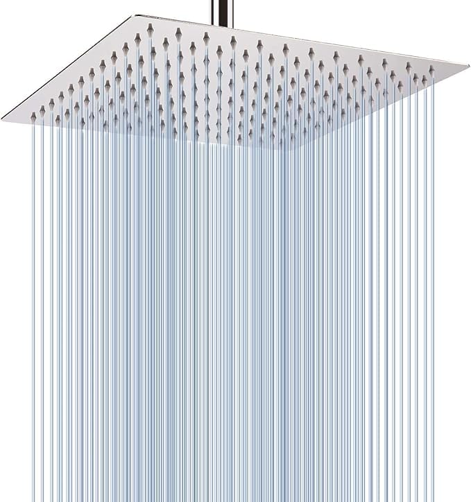 Image of TOSCH Mirror Stainless Steel 304 Square Ultra Slim High Pressure Rainfall Shower Head for bathroom Chrome Finish (12 INCH) (WITHOUT SHOWER ARM)
