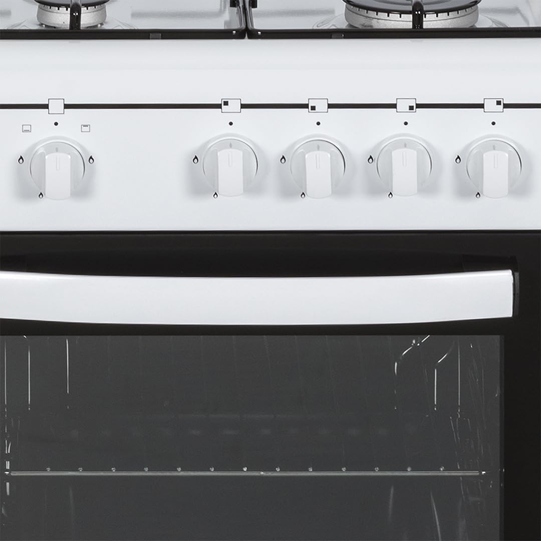 Svan Cocina Gas Butano, 4 Zonas de Cocción, Horno 43L, Blanco, OKG45MW00. Control Manual, 2 Programas de Cocción, Cristal en Puerta de Doble Capa, Tapa Abatible Metálica