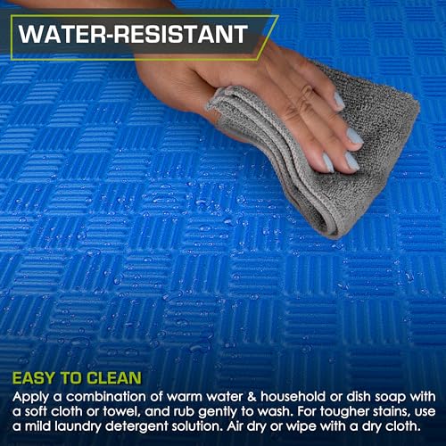 Image of ProsourceFit Exercise Puzzle Mat 1-inch, Checkered EVA Foam Floor Tiles w /Non-Slip Texture, Interlocking Design for Adjustable Gym Surfaces, Shock Absorbing, Blue, 24 SQ FT - 6 Tiles
