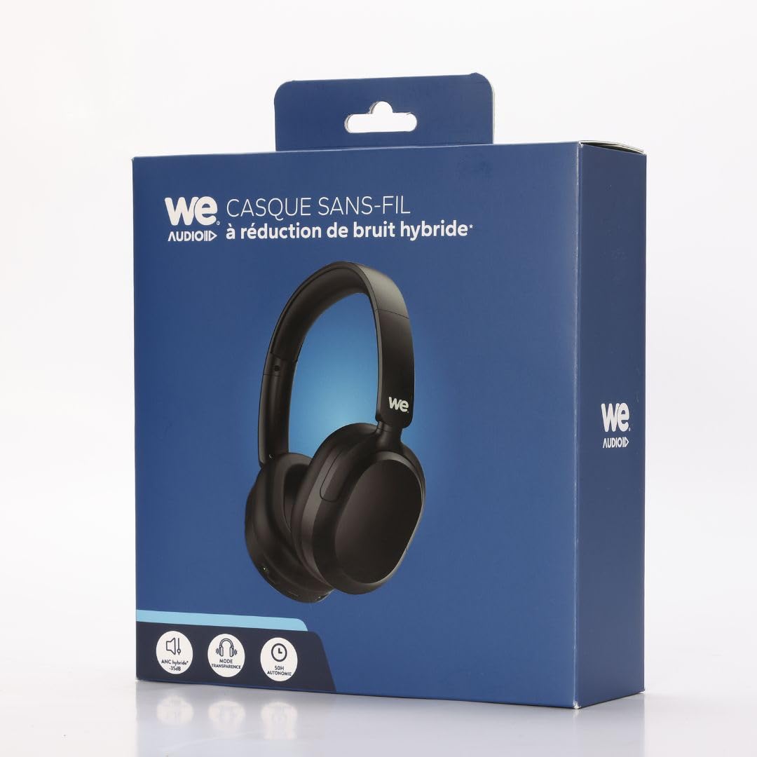 WE Casque Bluetooth - ENC&ANC 35dB - BT V5,3-4 Micros intégrés - Arceau réglable Coussinets rotatifs - Batterie de 500mAh, autonomie en Veille 60h, Noir