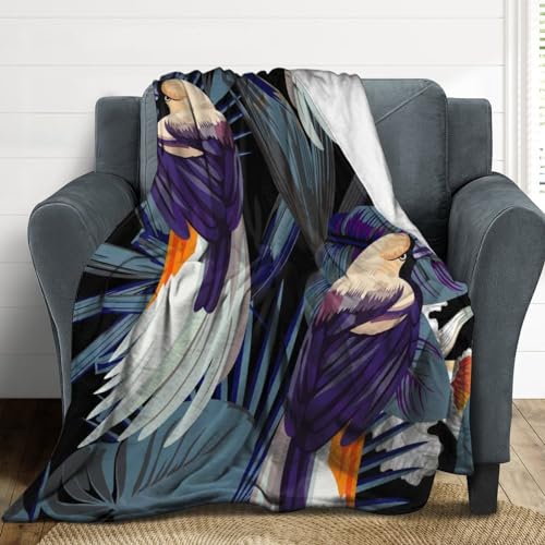 Couverture polaire oiseau et feuilles pour cocooning sur canapé 100x130cm - 5