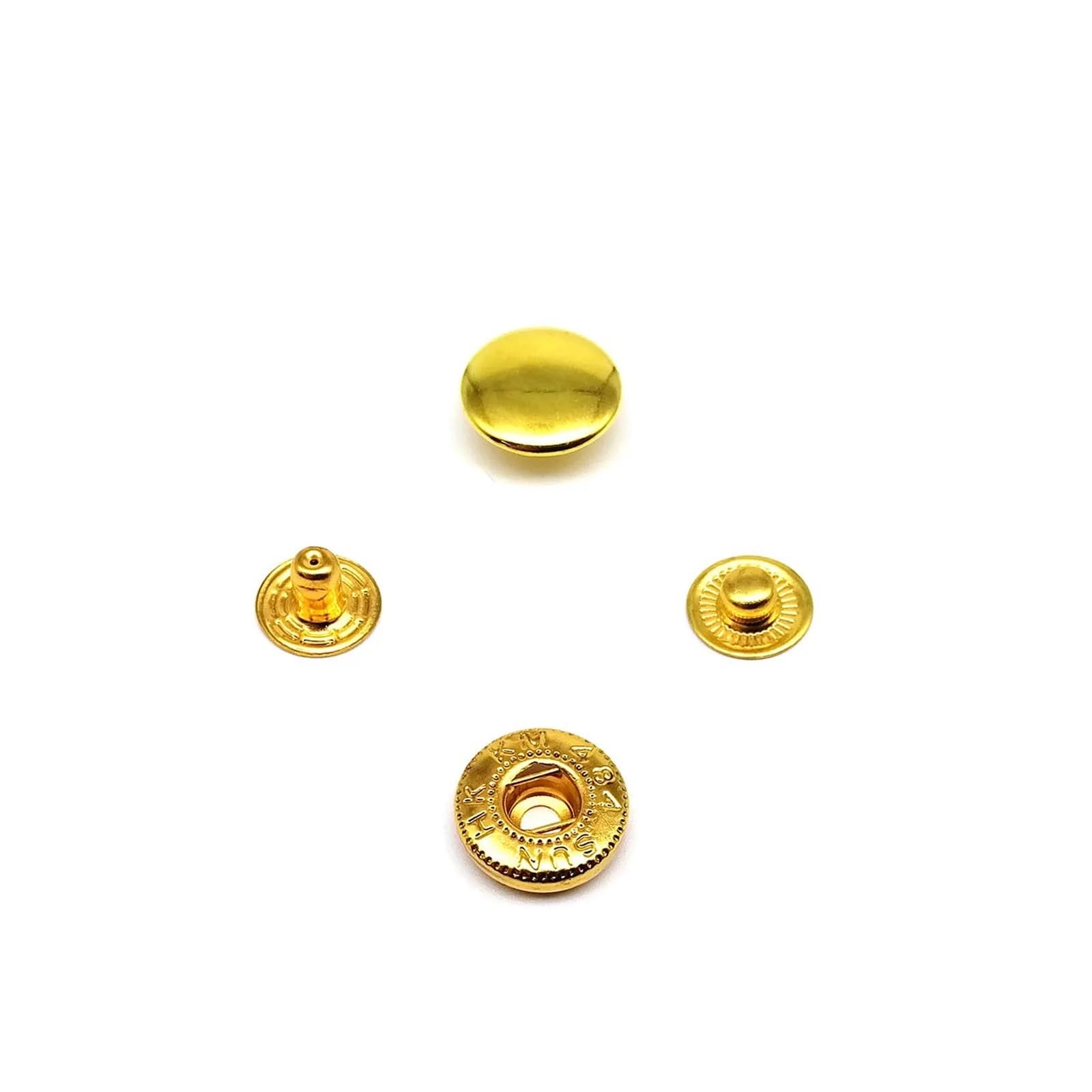 Metal Snap Buttons 250sets #655 Metal No Sewing Snap Fastener Button Press Popper Stud Leather Bag Clothes Jacket Repair Rivet DIY(655 10mm Golden)