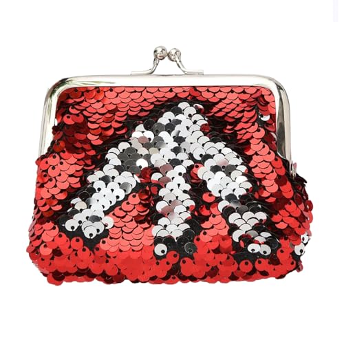 Carteira fina com bloqueio para cartão com bolso com zíper para mulheres, Vermelho, Minimalista