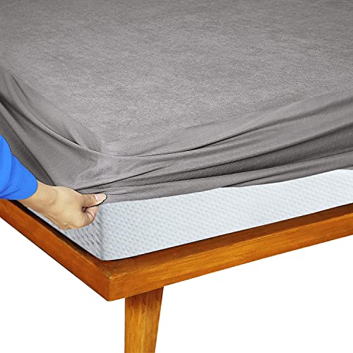 Image of Feelme Mattress Cover Single Size 78x48 Waterproof Cotton Mattress Protector for Single Bed (78x48 Inch / 6.5x4 Feet Grey) 210 GSM 100% Waterproof Gadda Cover