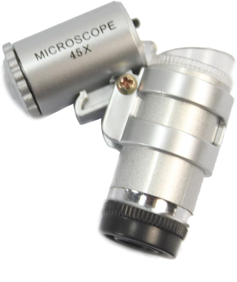 45x Magnification Mini Microscope Magnifier with 2 LED Light Pockets Jeweler Jeweler's Jewelry Microscope Magnifying Adjustable Eye Loupe : Arts, Crafts & Sewing